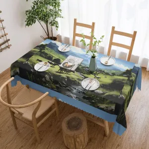 Rectangle Tablecloth Picnic Table Cloth for Outdoor Camping Banquet Party Alpine Farm Cows