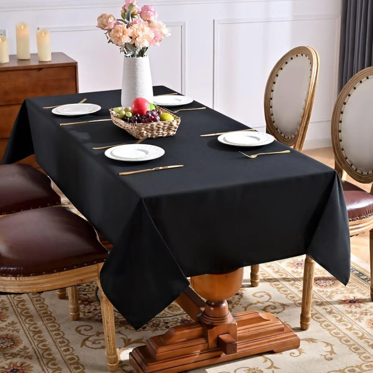Rectangle Tablecloth Water and Stain Resistant Washable Table Cloth Selected Wrinkle Free Polyester Table Cover for Dining, Parties, Camping (90 x 156 Inch, Black)