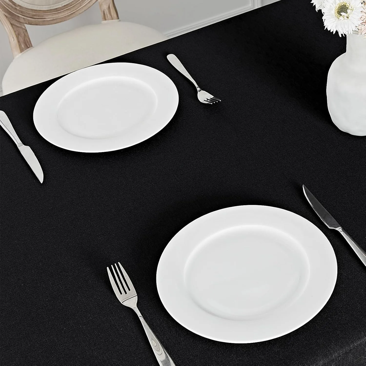 Rectangle Tablecloth Waterproof 60x104 inch Linen Textured Table Cloth Stain and Wrinkle Resistant Washable, Decorative Fabric Table Cover for Dining, Party and Camping, Black