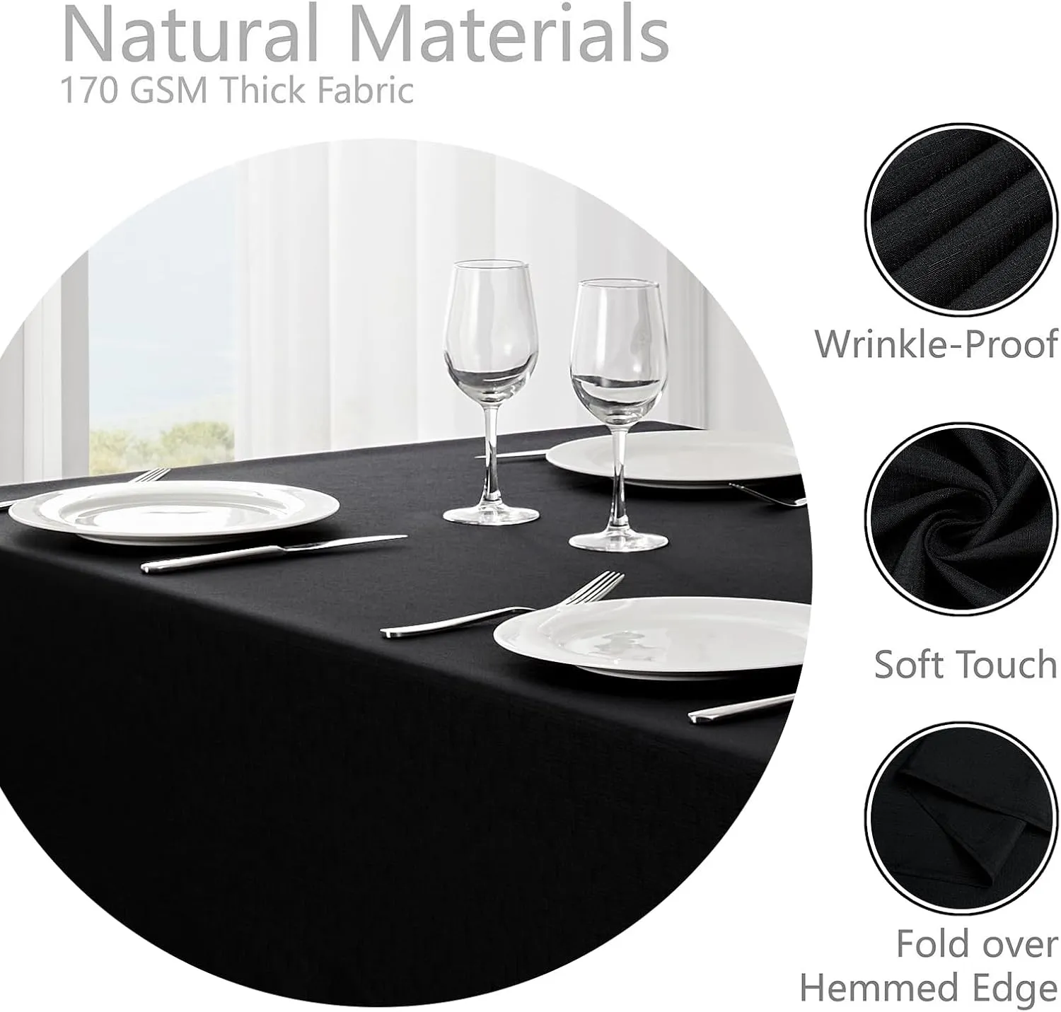 Rectangle Tablecloth Waterproof 60x104 inch Linen Textured Table Cloth Stain and Wrinkle Resistant Washable, Decorative Fabric Table Cover for Dining, Party and Camping, Black