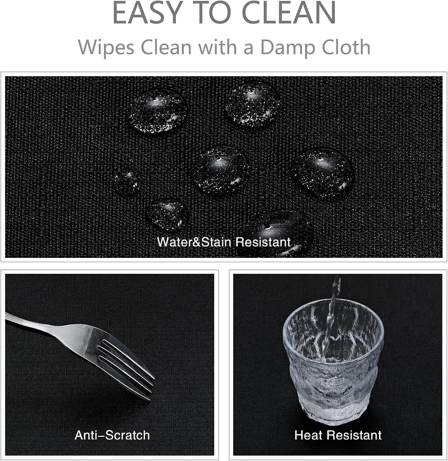 Rectangle Tablecloth Waterproof 60x104 inch Linen Textured Table Cloth Stain and Wrinkle Resistant Washable, Decorative Fabric Table Cover for Dining, Party and Camping, Black