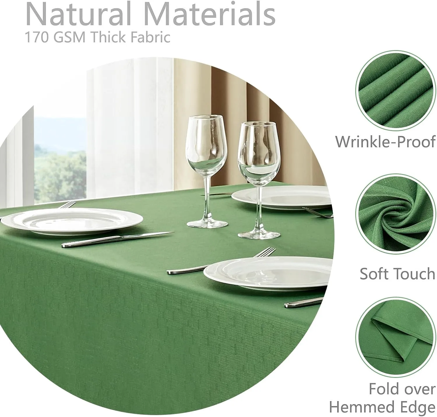 Rectangle Tablecloth Waterproof 60x104 inch Linen Textured Table Cloth Stain and Wrinkle Resistant Washable, Decorative Fabric Table Cover for Dining, Party and Camping, Green