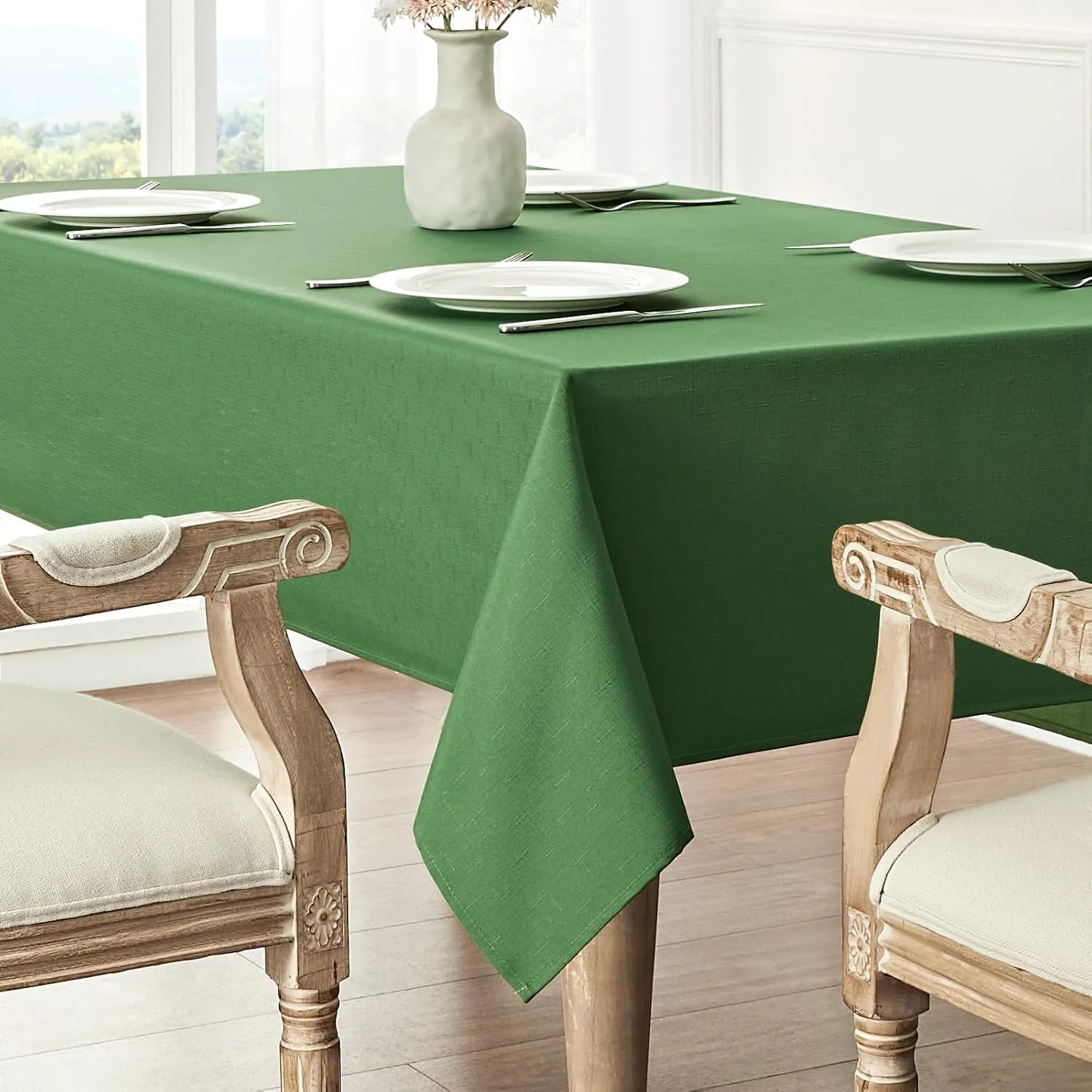 Rectangle Tablecloth Waterproof 60x104 inch Linen Textured Table Cloth Stain and Wrinkle Resistant Washable, Decorative Fabric Table Cover for Dining, Party and Camping, Green