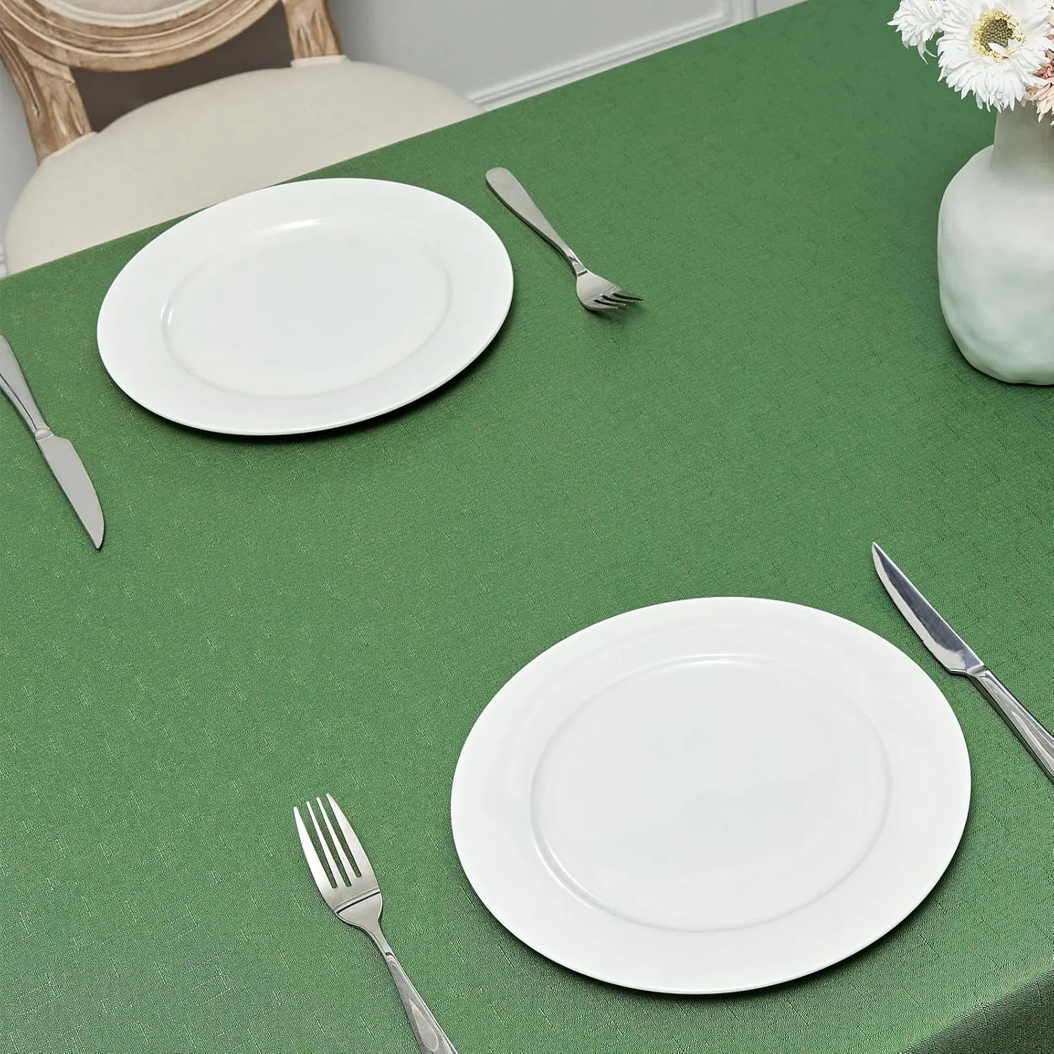 Rectangle Tablecloth Waterproof 60x104 inch Linen Textured Table Cloth Stain and Wrinkle Resistant Washable, Decorative Fabric Table Cover for Dining, Party and Camping, Green