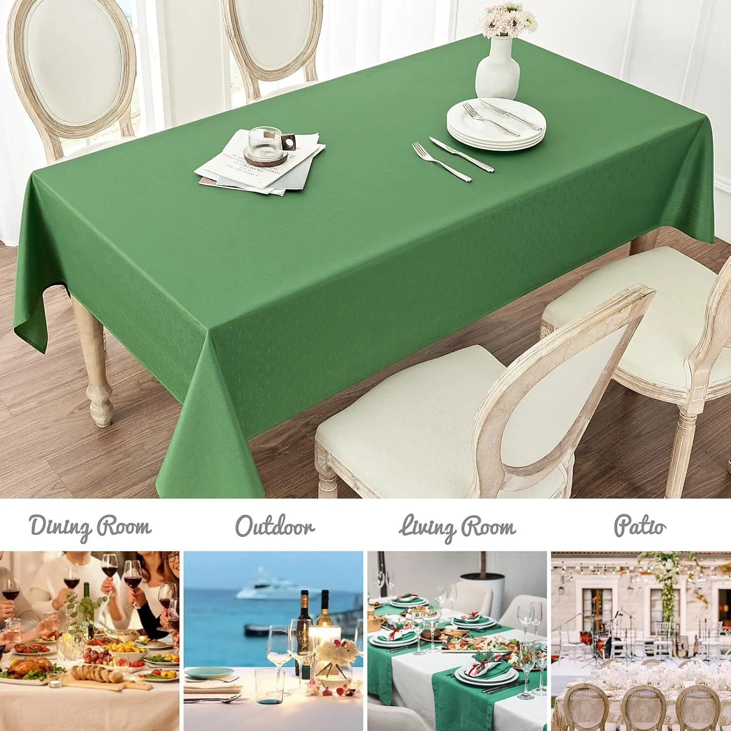Rectangle Tablecloth Waterproof 60x104 inch Linen Textured Table Cloth Stain and Wrinkle Resistant Washable, Decorative Fabric Table Cover for Dining, Party and Camping, Green