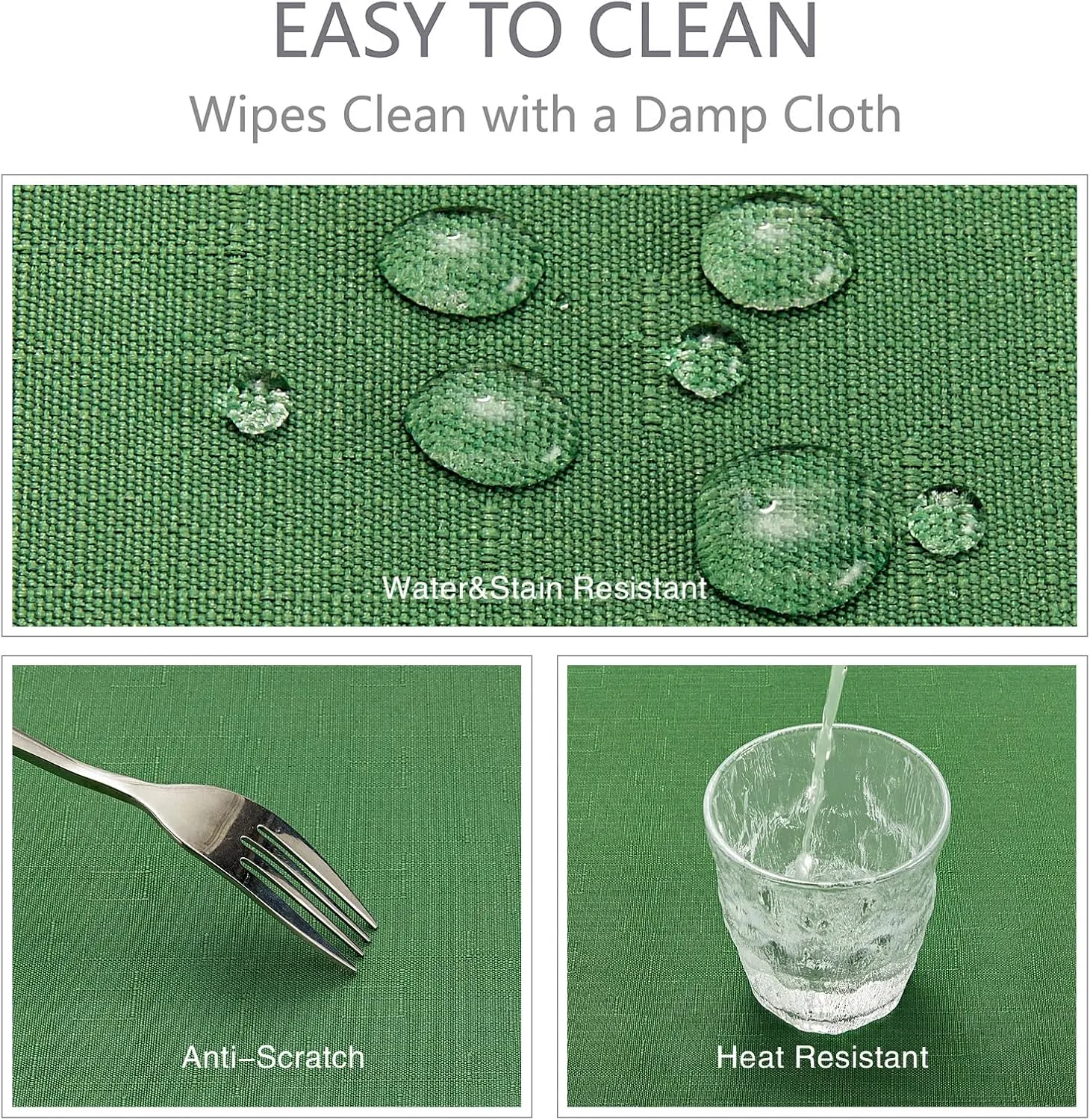 Rectangle Tablecloth Waterproof 60x104 inch Linen Textured Table Cloth Stain and Wrinkle Resistant Washable, Decorative Fabric Table Cover for Dining, Party and Camping, Green