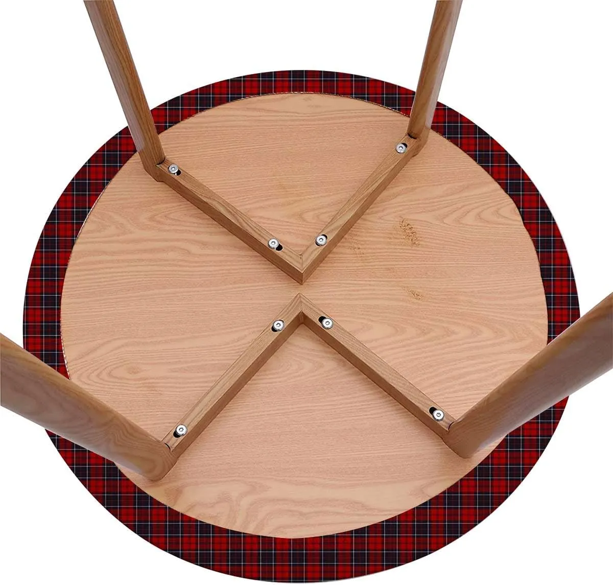 Red Black Round Tablecloth with Elastic Edges Traditional Tartan Colorful Striped Soft-Touch Fitted Table Cloth, Waterproof Oil-Proof Table Cover Geometric Fits up 40"-44" Diameter Tables