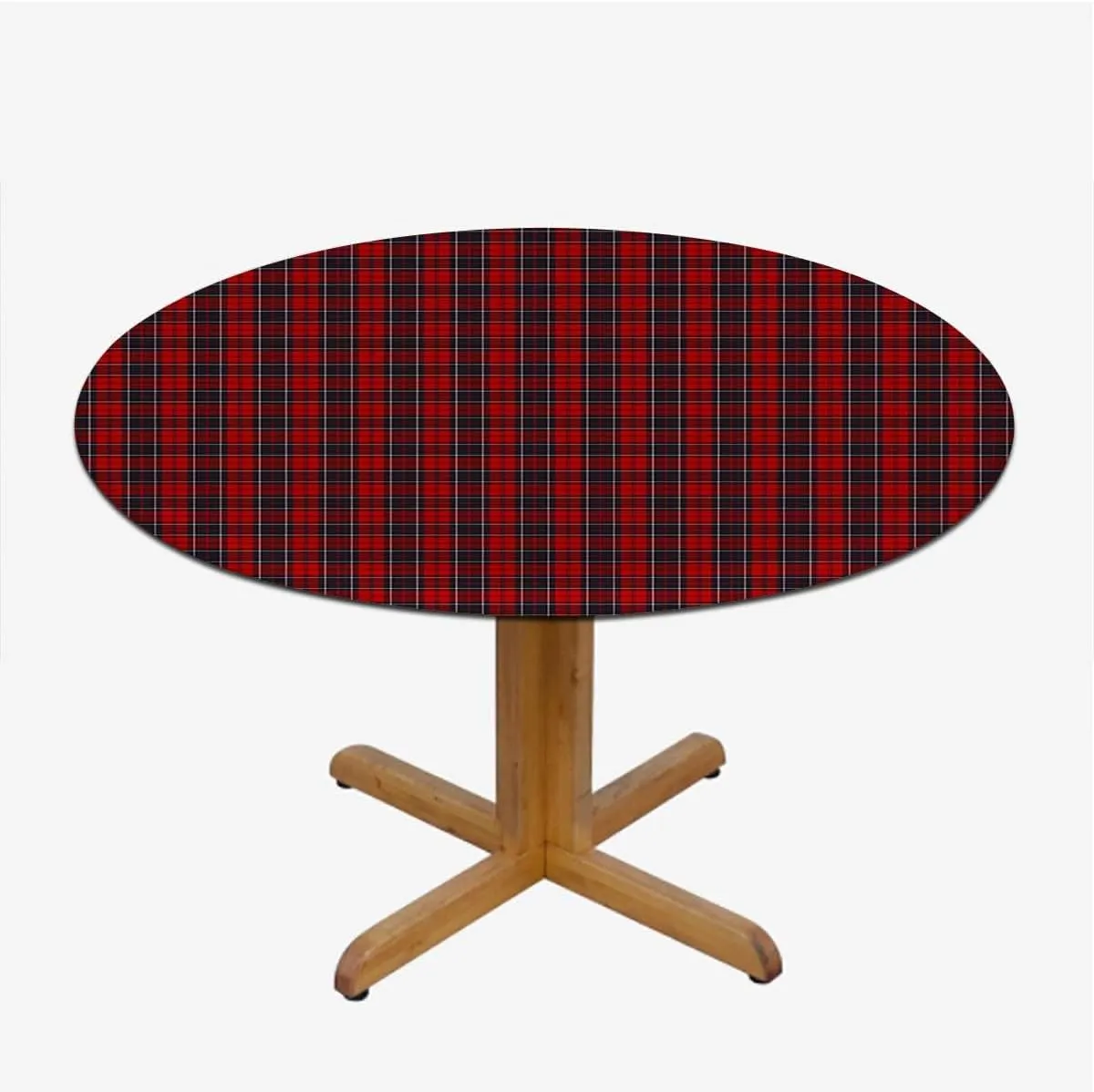 Red Black Round Tablecloth with Elastic Edges Traditional Tartan Colorful Striped Soft-Touch Fitted Table Cloth, Waterproof Oil-Proof Table Cover Geometric Fits up 40"-44" Diameter Tables