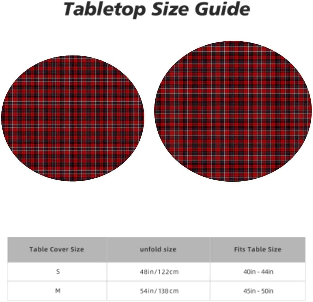Red Black Round Tablecloth with Elastic Edges Traditional Tartan Colorful Striped Soft-Touch Fitted Table Cloth, Waterproof Oil-Proof Table Cover Geometric Fits up 40"-44" Diameter Tables