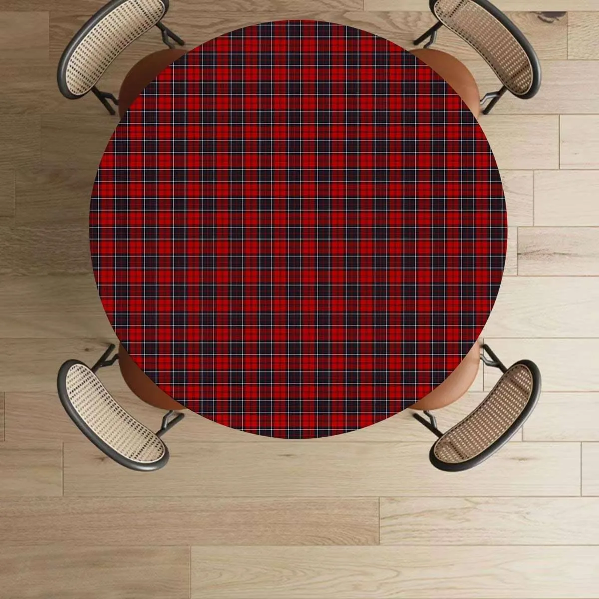 Red Black Round Tablecloth with Elastic Edges Traditional Tartan Colorful Striped Soft-Touch Fitted Table Cloth, Waterproof Oil-Proof Table Cover Geometric Fits up 40"-44" Diameter Tables