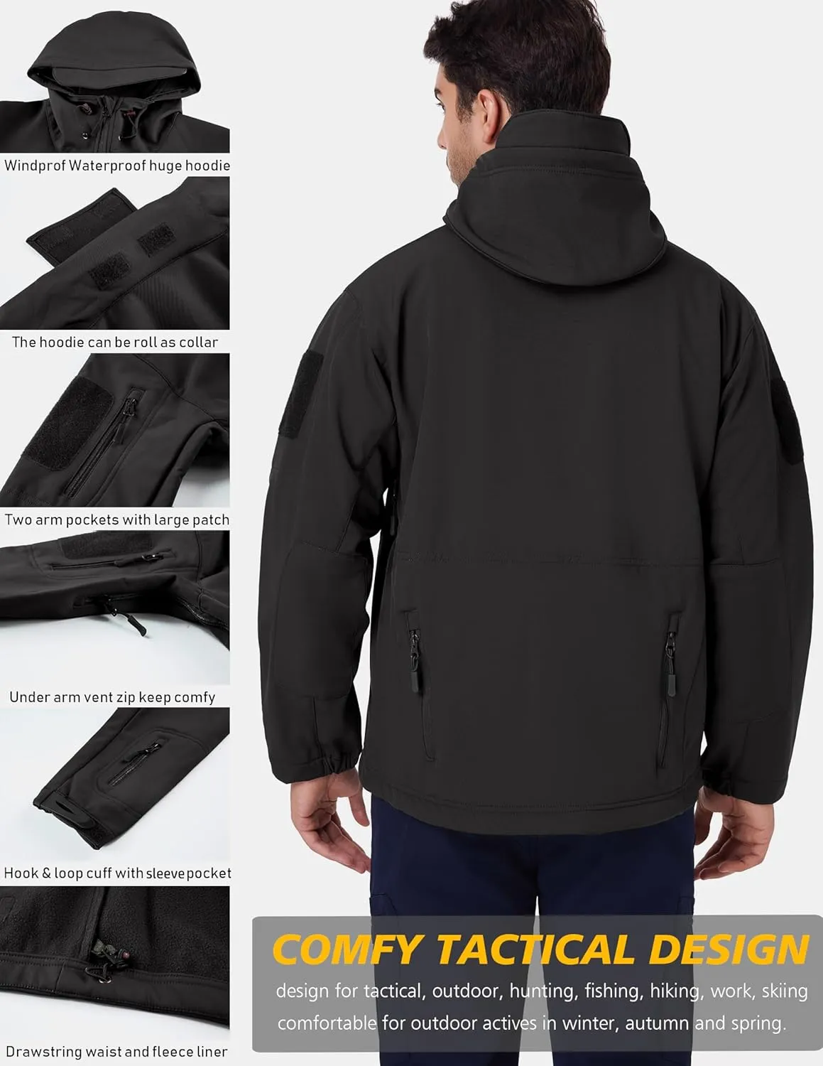 ReFire Gear Men's Army Special Ops Military Tactical Jacket Softshell Fleece Hooded Outdoor Coat