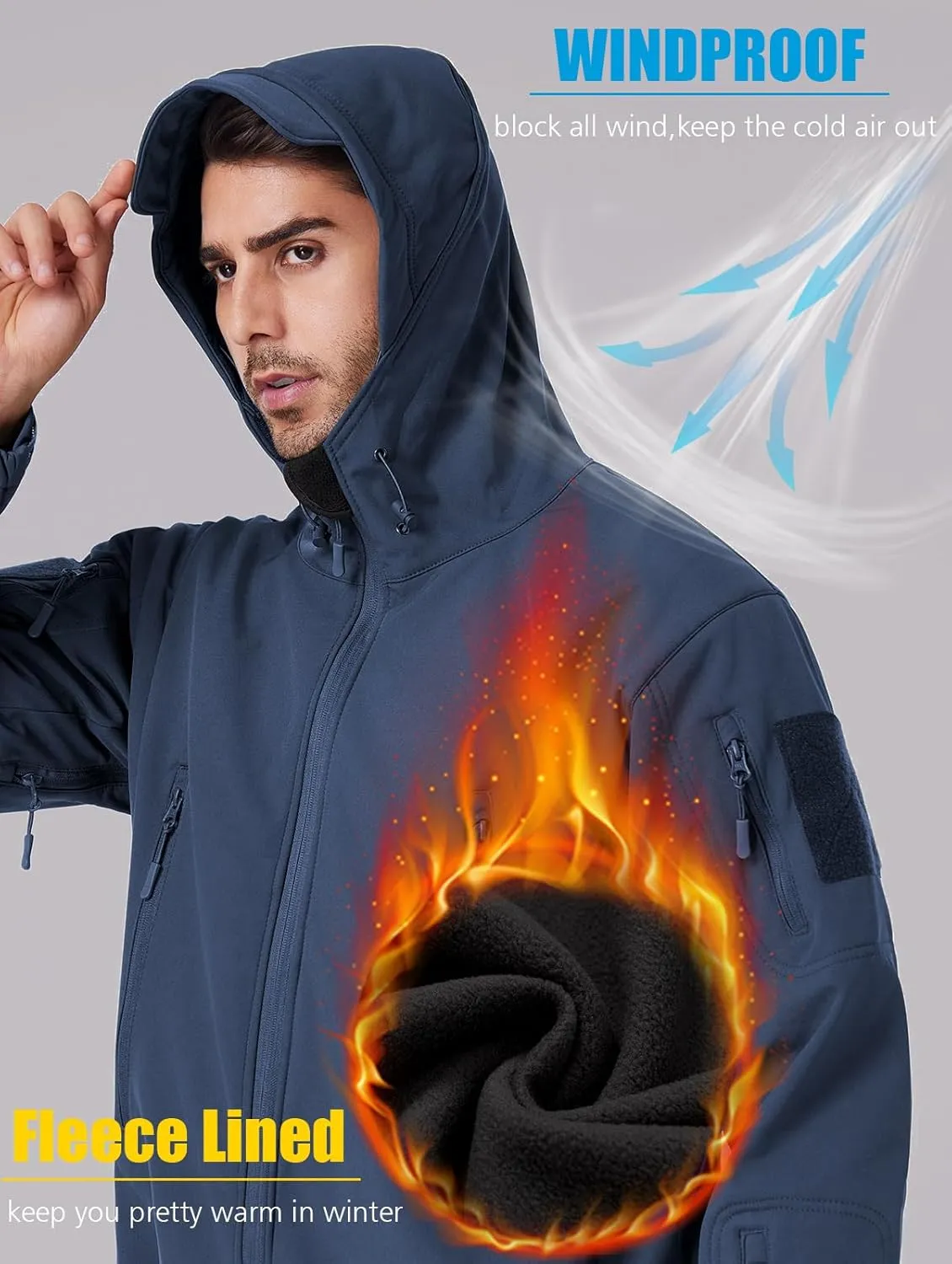 ReFire Gear Men's Army Special Ops Military Tactical Jacket Softshell Fleece Hooded Outdoor Coat