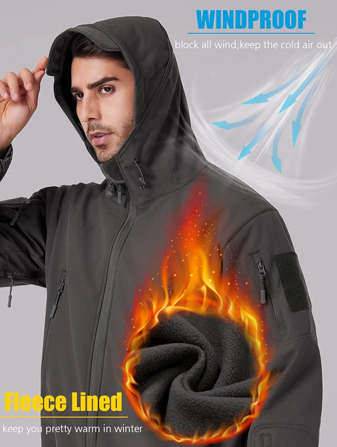 ReFire Gear Men's Army Special Ops Military Tactical Jacket Softshell Fleece Hooded Outdoor Coat