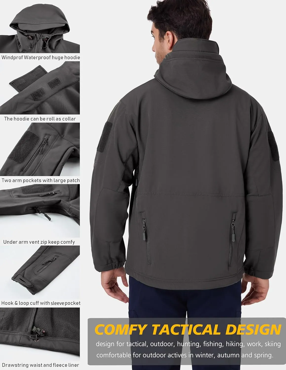 ReFire Gear Men's Army Special Ops Military Tactical Jacket Softshell Fleece Hooded Outdoor Coat