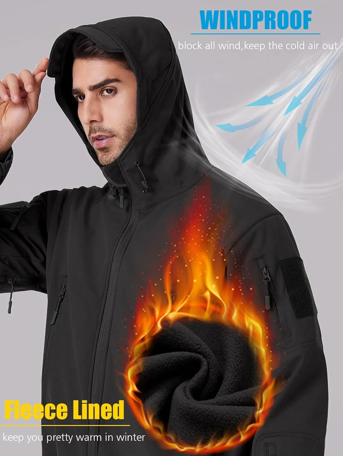 ReFire Gear Men's Army Special Ops Military Tactical Jacket Softshell Fleece Hooded Outdoor Coat