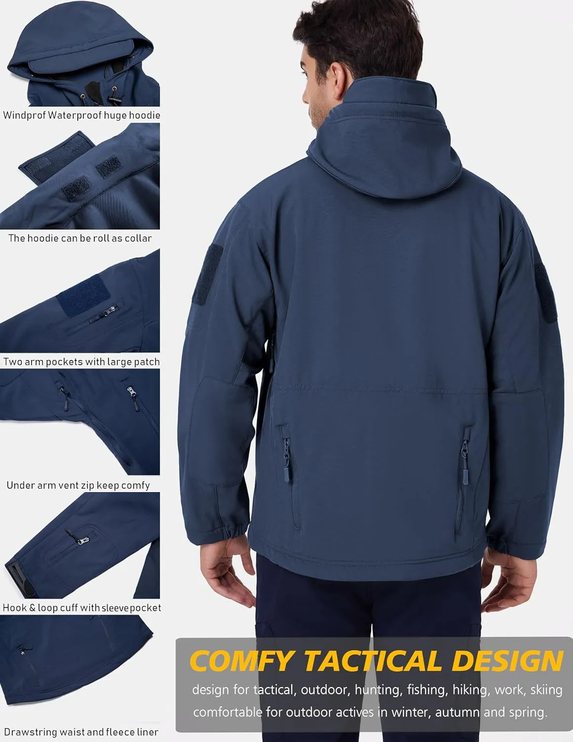 ReFire Gear Men's Army Special Ops Military Tactical Jacket Softshell Fleece Hooded Outdoor Coat
