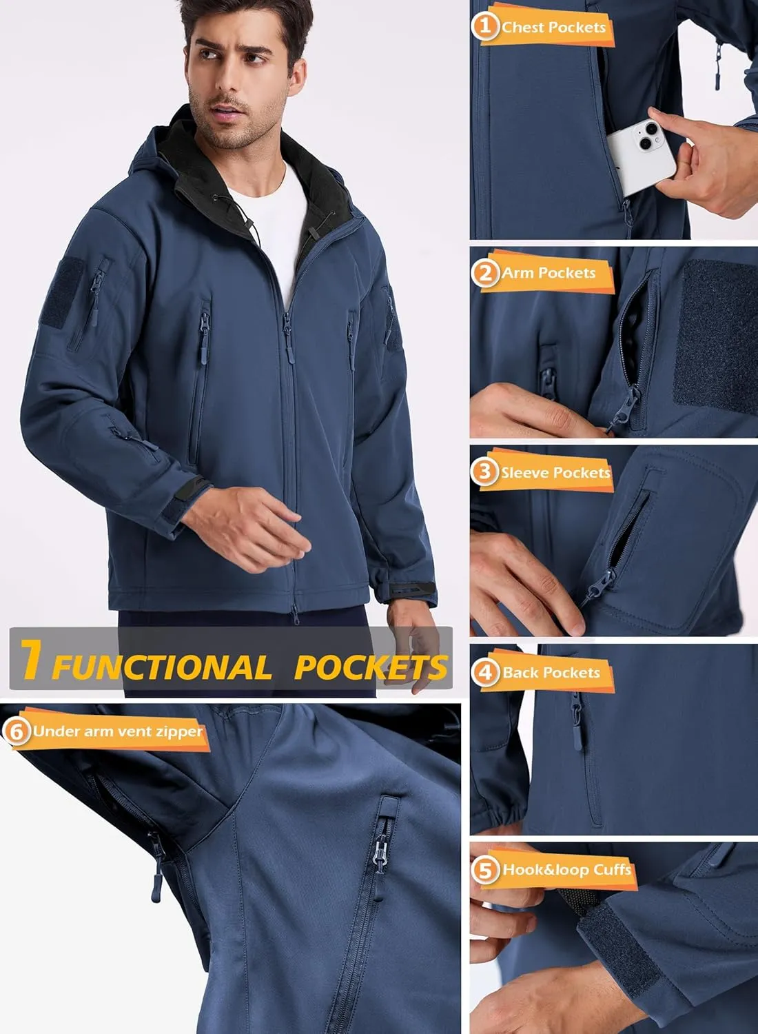 ReFire Gear Men's Army Special Ops Military Tactical Jacket Softshell Fleece Hooded Outdoor Coat