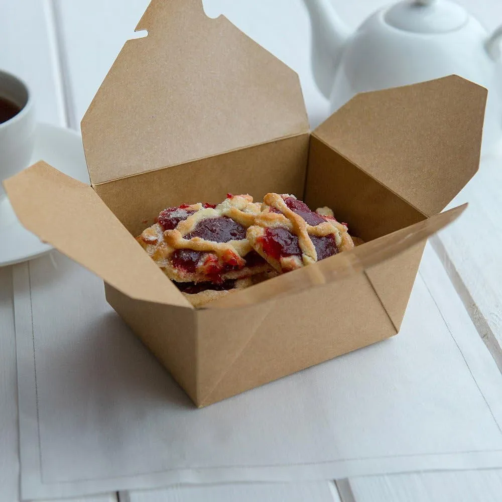 Restaurantware Bio Tek 30 Ounce Take Out Boxes 50 To Go Lunch Boxes - Tab-Lock Closure Heat-Tolerant Kraft Paper Disposable Lunch Boxes Greaseproof For Hot And Cold Foods
