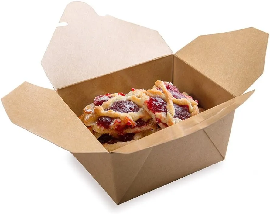 Restaurantware Bio Tek 30 Ounce Take Out Boxes 50 To Go Lunch Boxes - Tab-Lock Closure Heat-Tolerant Kraft Paper Disposable Lunch Boxes Greaseproof For Hot And Cold Foods