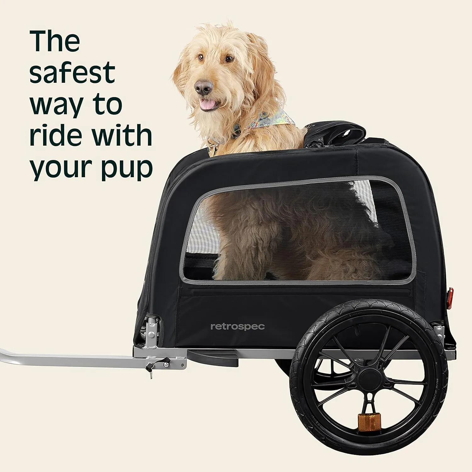 Retrospec Rover Waggin' Pet Bike Trailer - Small & Medium Sized Dogs Bicycle Carrier - Foldable Frame with 16 Inch Wheels - Non-Slip Floor & Internal Leash