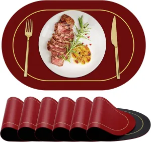Reversible Placemats Set of 6 - MYGCCA Faux Leather Heat Resistant Placemats for Dining Table Washable Table Mats Waterproof Wipeable Place Mats