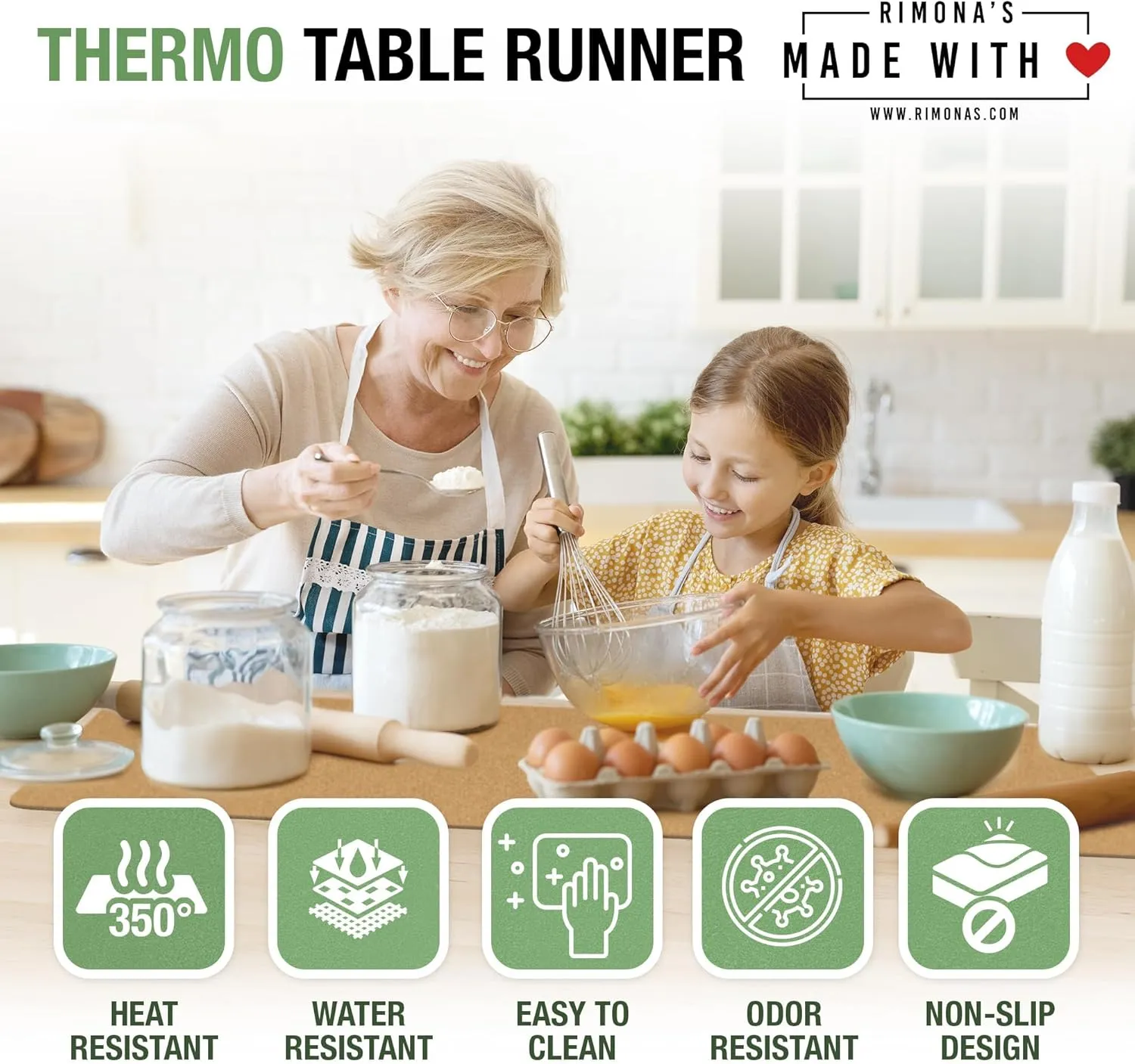 RIMONA'S Heat Resistant Table Runner - Waterproof, Trivet Runner, Heat Proof Table Protector, Trivet Table Runner, Ideal for Gifting, Mother-in-Law Gift, All-Natural Cork Table Runner