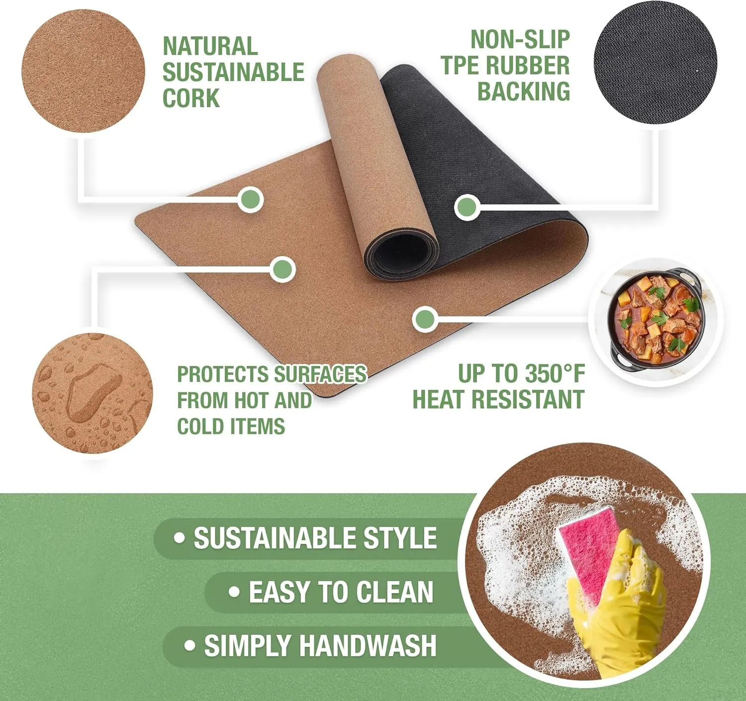 RIMONA'S Heat Resistant Table Runner - Waterproof, Trivet Runner, Heat Proof Table Protector, Trivet Table Runner, Ideal for Gifting, Mother-in-Law Gift, All-Natural Cork Table Runner
