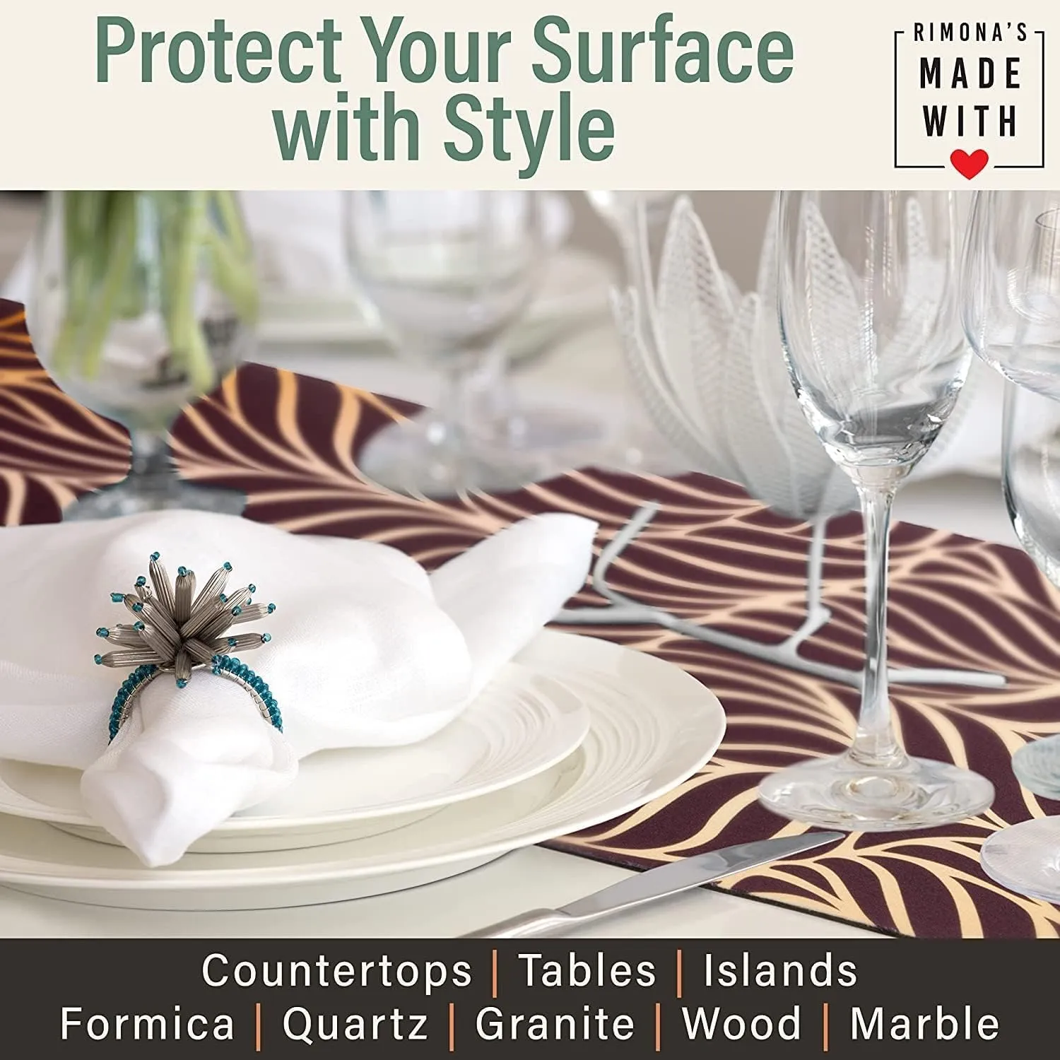 RIMONA'S Thermo Heat Resistant Table Runner and Trivet for Hot Dishes - Waterproof Hot Plates to Protect Table and Countertop - Kitchen & Dining 350F Heat Protector 40" - The Everyday Jute Lace