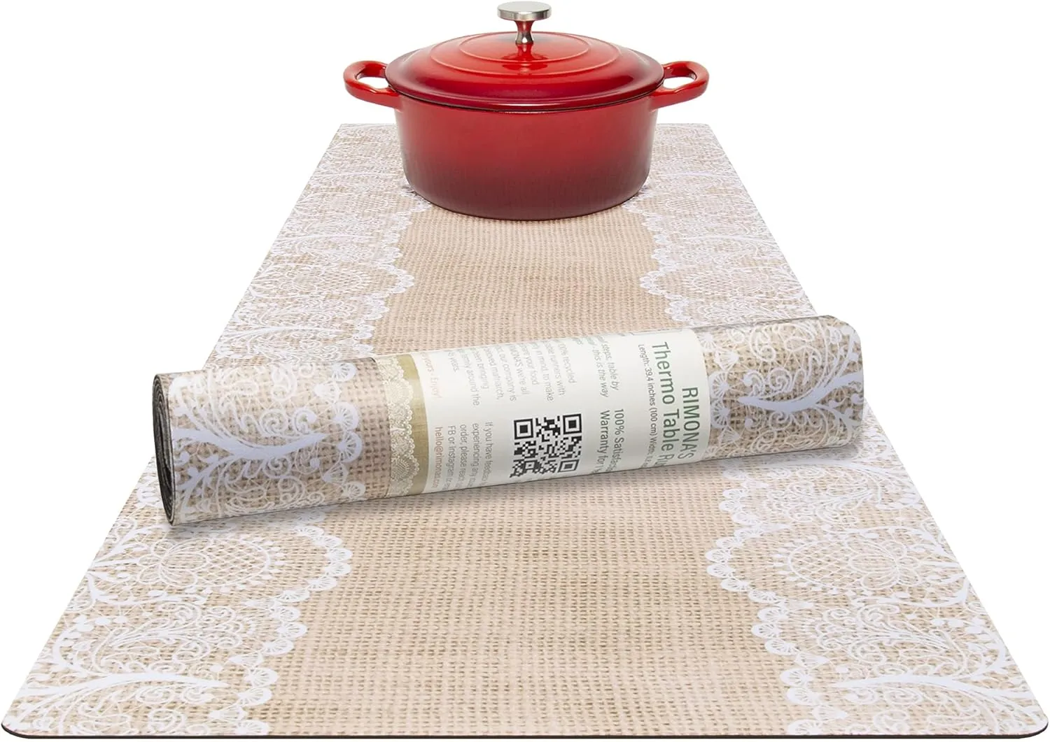 RIMONA'S Thermo Heat Resistant Table Runner and Trivet for Hot Dishes - Waterproof Hot Plates to Protect Table and Countertop - Kitchen & Dining 350F Heat Protector 40" - The Everyday Jute Lace