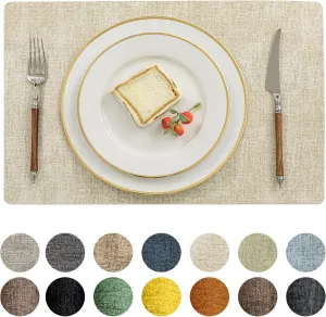 Romanstile Vinyl Placemats Set of 8-12 X 18 Inch - Heat Resistant Place Mats 100% Waterproof Oilproof Wipeable Reversible Faux Leather Table Mats for Kitchen/Dining/Party/Outdoor, Beige