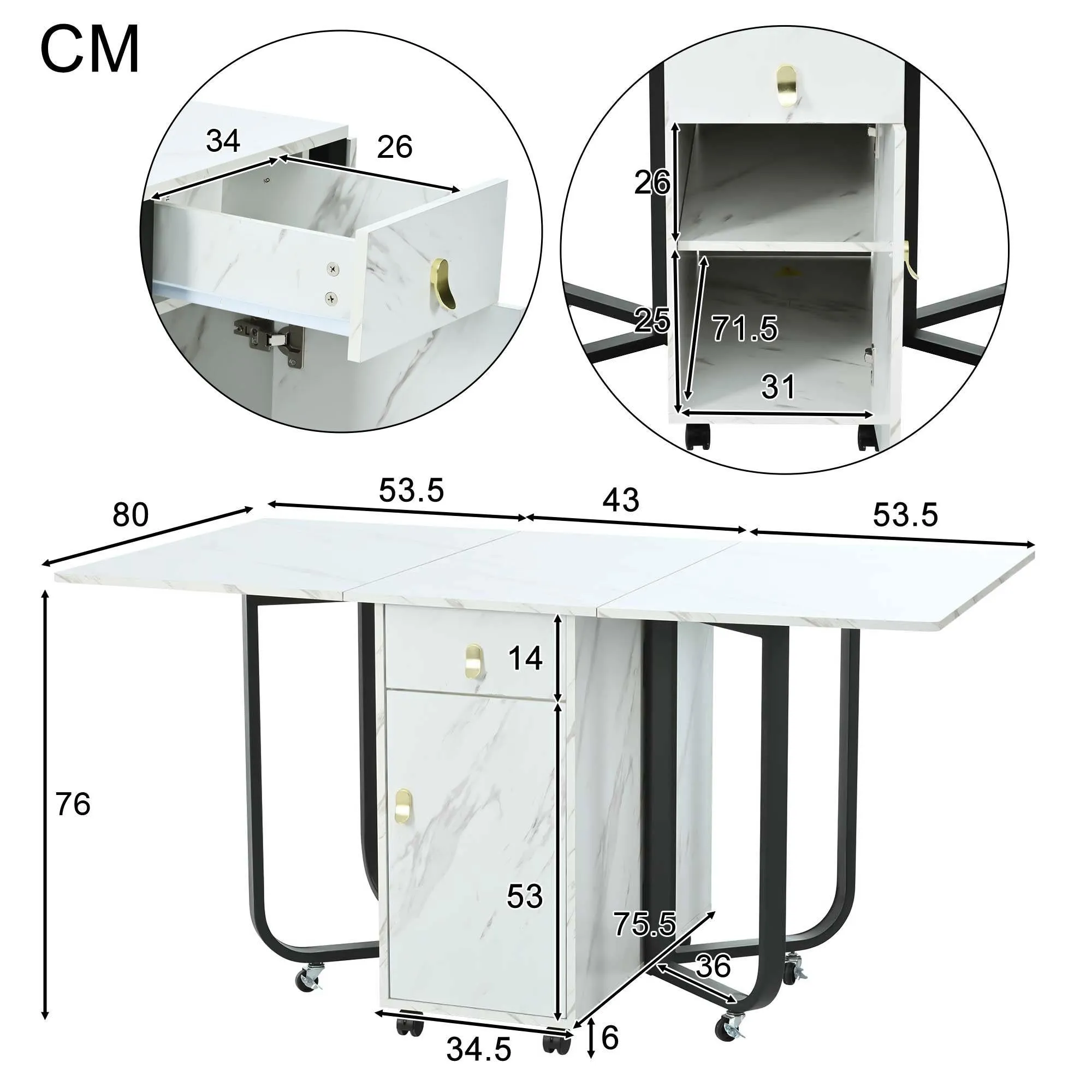 Rootz Foldable Dining Table - Convertible Table - Multi-Use Table - Elegant Design - 150cm x 80cm x 76cm