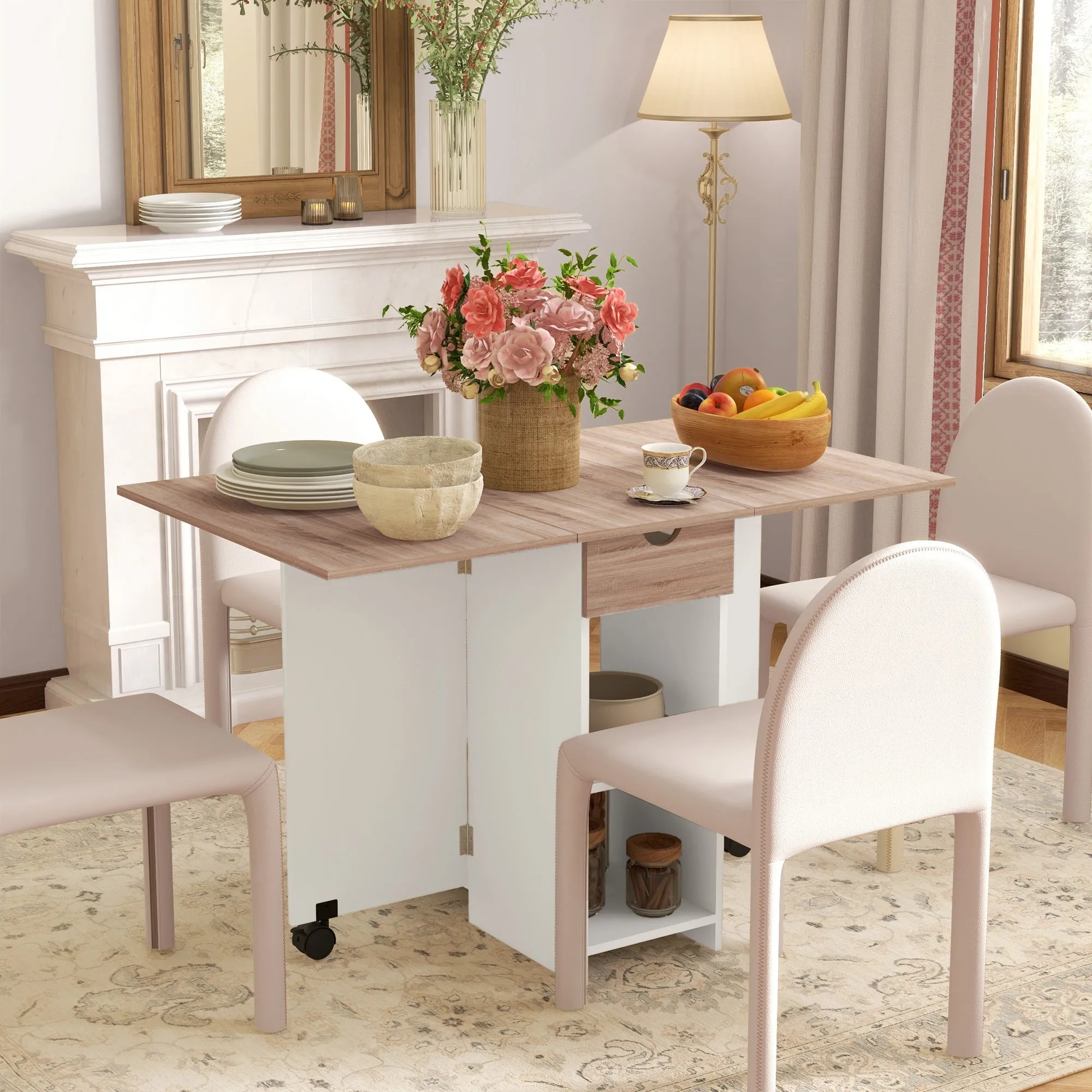 Rootz Foldable Dining Table - Pull-Out Table - Expanding Table - Seats 2-4, Space-Saving - 120cm x 72cm x 75cm Brown