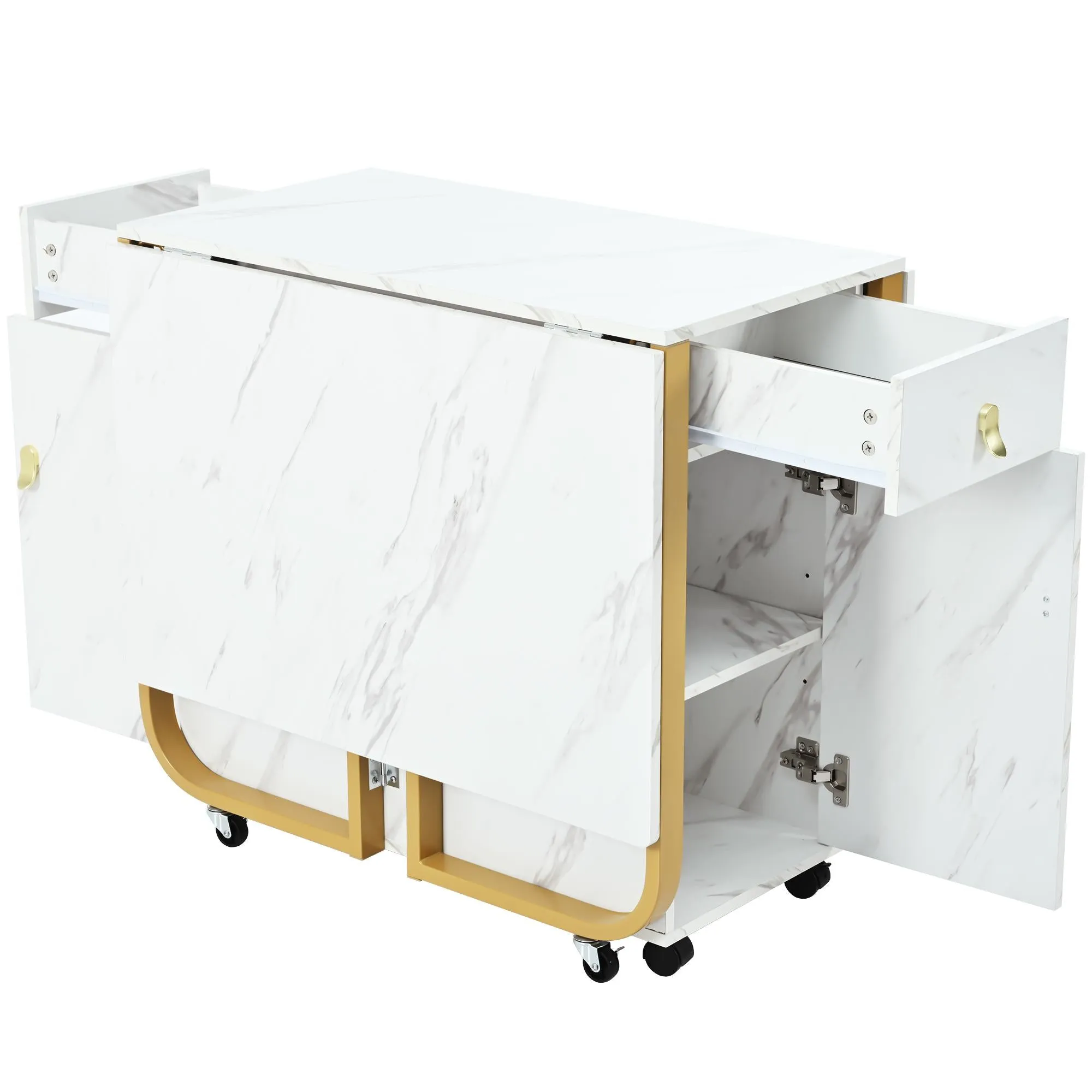 Rootz Foldable Dining Table - Versatile Kitchen Table - Rolling Table - Space-Saving, 2 Drawers - 150cm x 80cm x 76cm