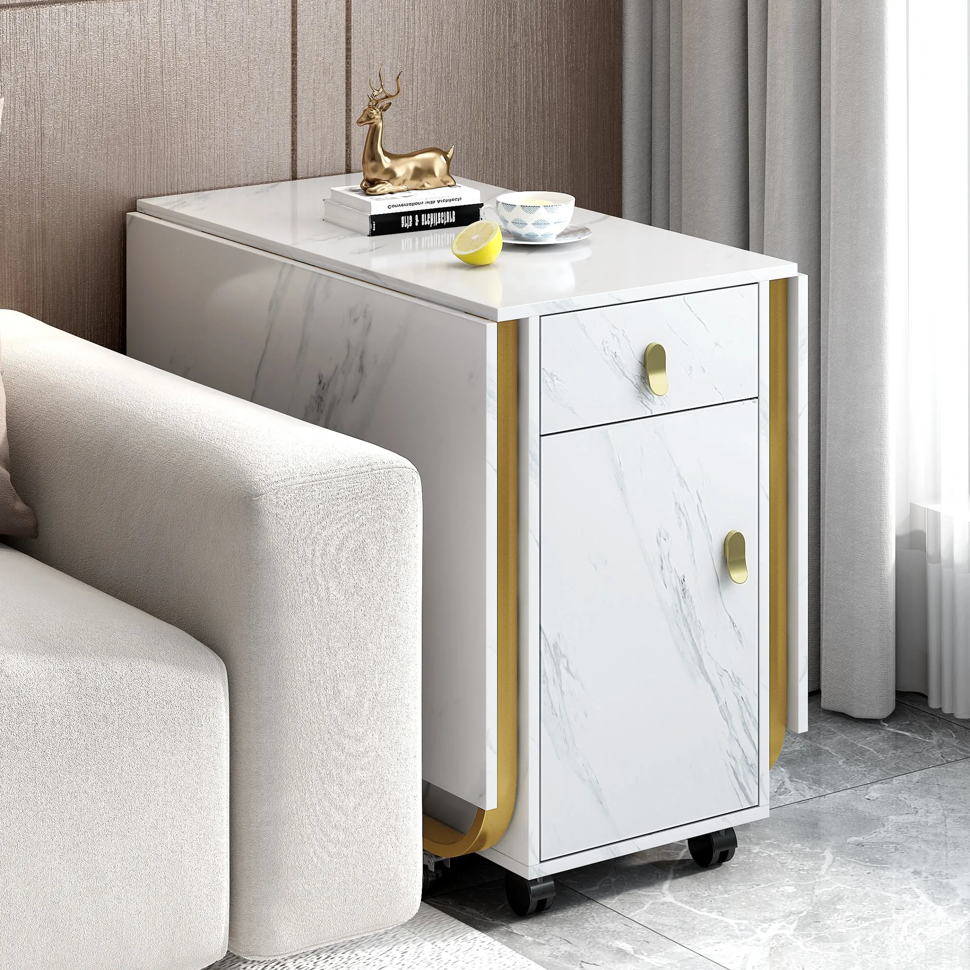 Rootz Foldable Dining Table - Versatile Kitchen Table - Rolling Table - Space-Saving, 2 Drawers - 150cm x 80cm x 76cm