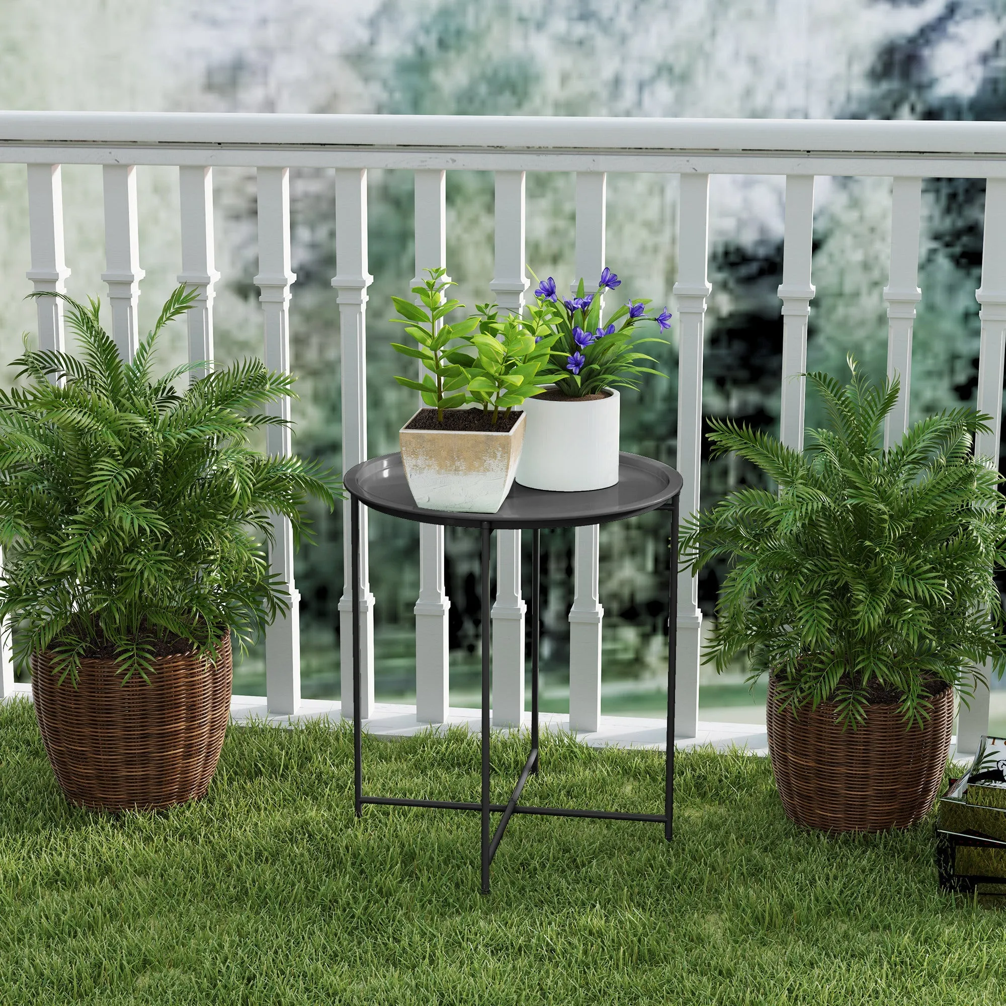 Rootz Round Garden Table - Terrace Table - Foldable Outdoor Table - Durable Steel - Ø46cm x 50cm