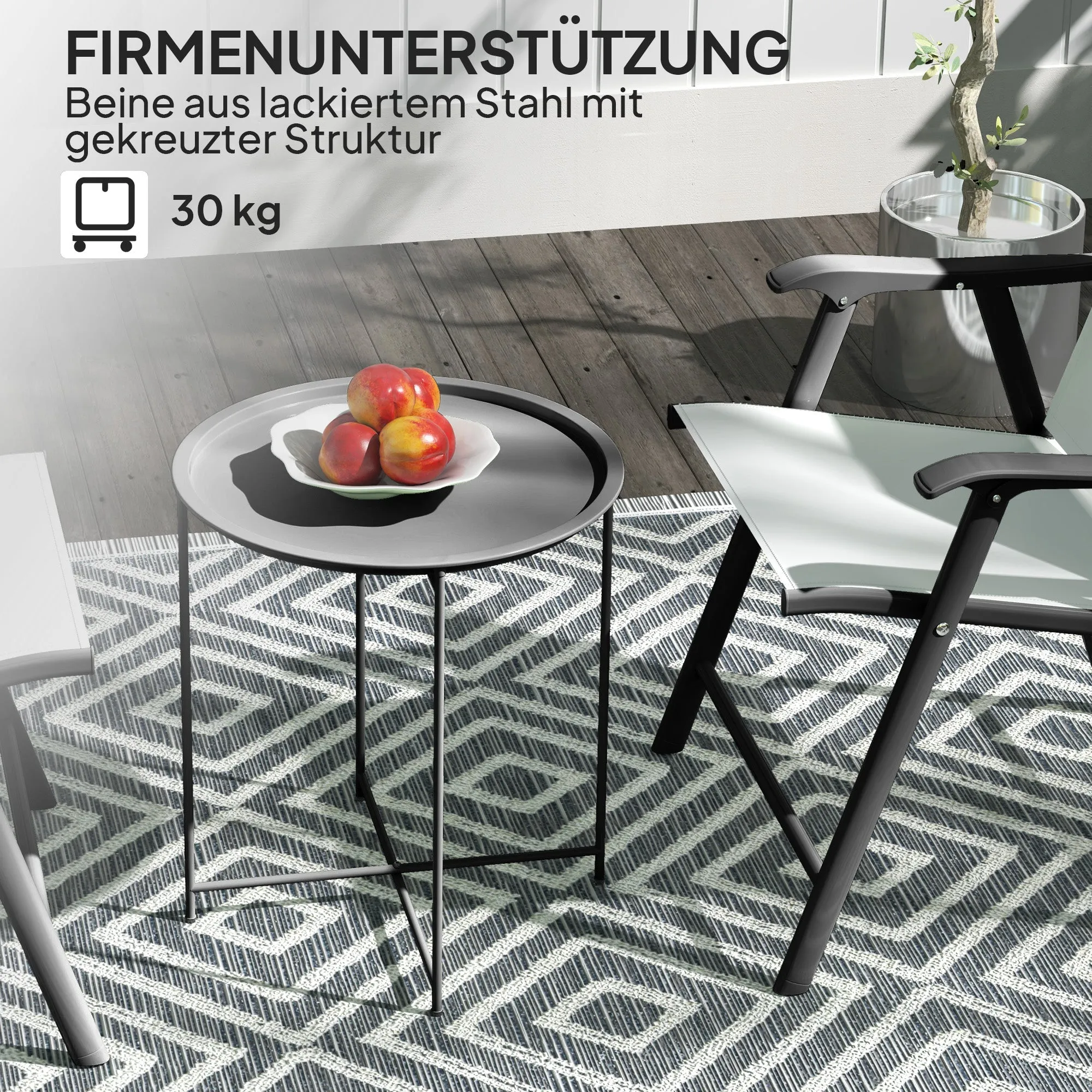 Rootz Round Garden Table - Terrace Table - Foldable Outdoor Table - Durable Steel - Ø46cm x 50cm