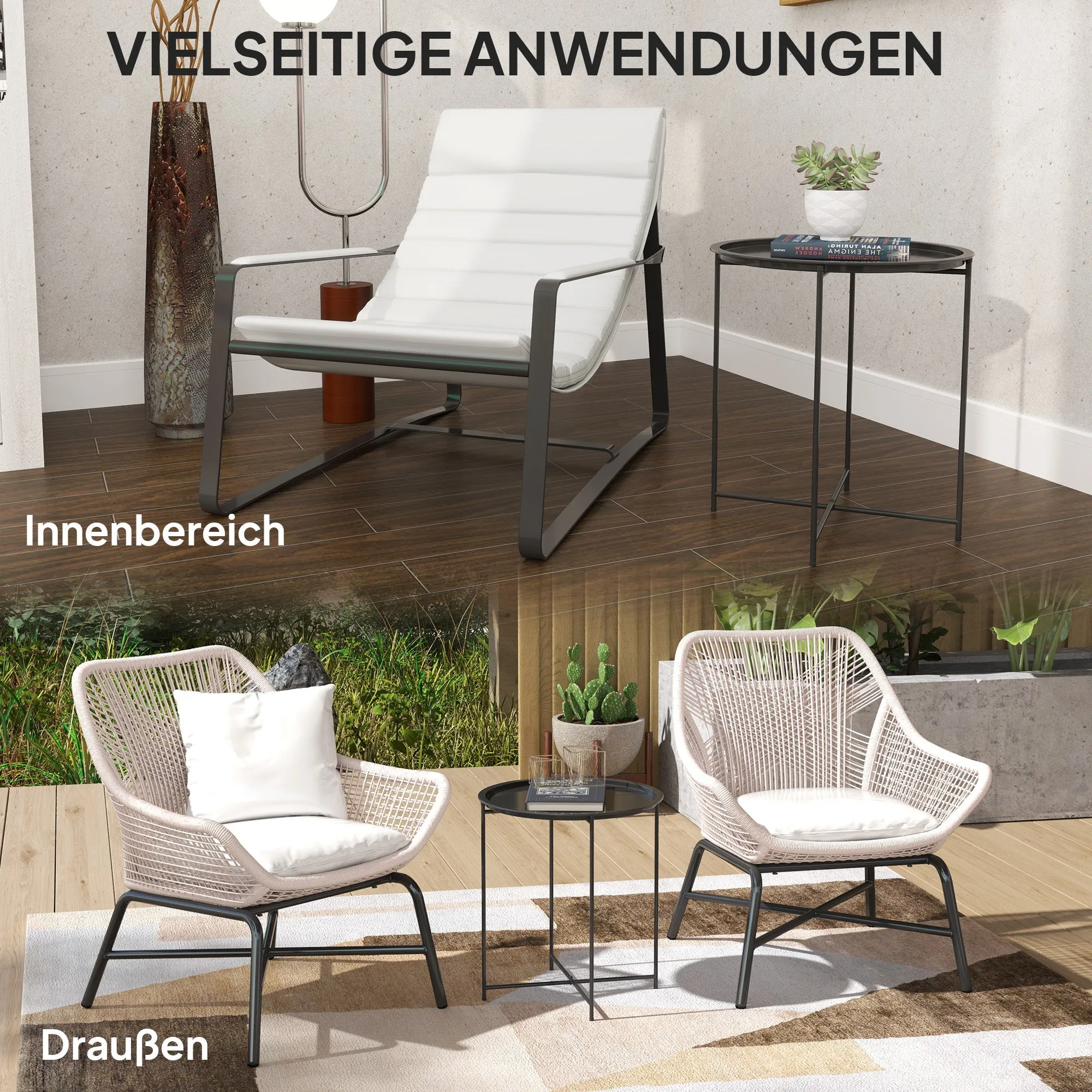 Rootz Round Garden Table - Terrace Table - Foldable Outdoor Table - Durable Steel - Ø46cm x 50cm