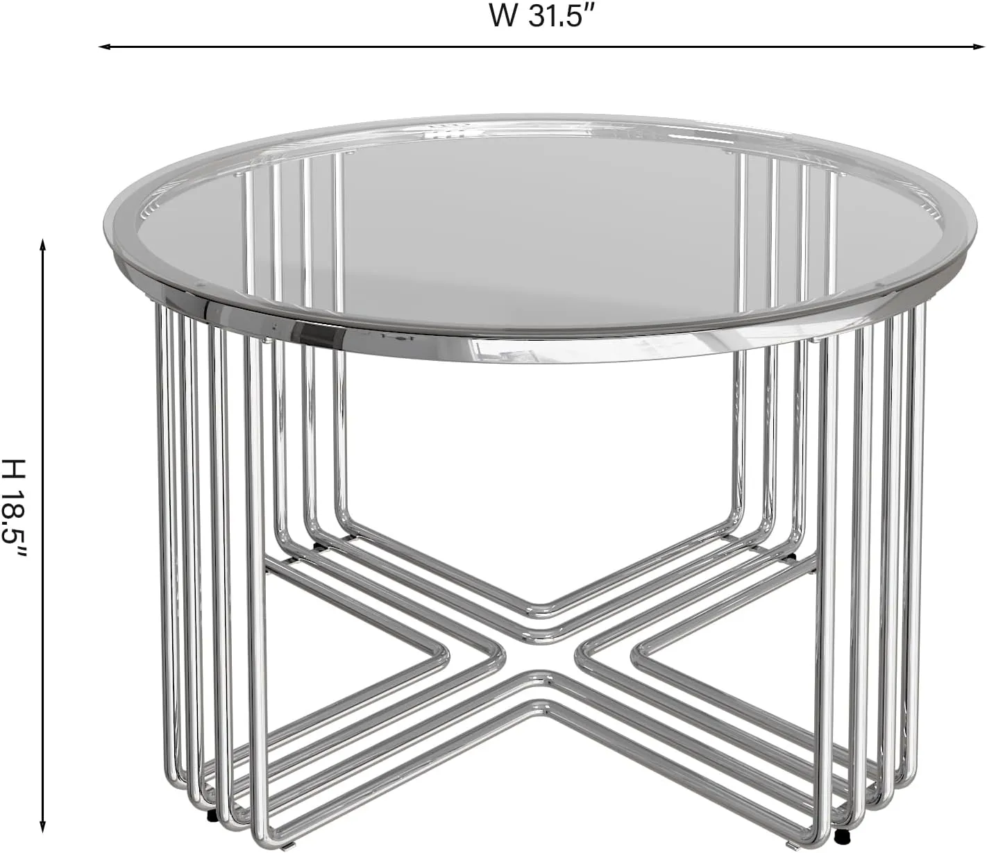 Round Coffee Table, Glass Coffee Tables for Small Space, Modern Center Table for Living Room, Sofa Side Table with Metal Steel Frame, Circle Coffee Table for Home, Office, Apartment, Silver