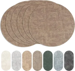 Round Placemats Set of 6, Reversible Faux Leather Heat Resistant Table Mats, 100% Waterproof Oilproof Wipeable Table Protective Placemats for Vinyl, Washable for Indoor & Outdoor Use (6, Light Coffee)