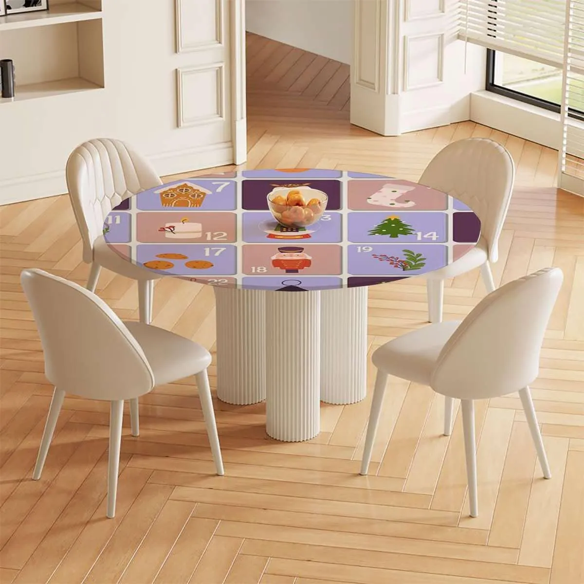 Round Reusable Decorative Table Cover Educational Learning Tool for Kitchen Dining Parties Buffet Wedding Round Table Cloth Abstract Fits up 38"-42" Diameter Tables Polychrome