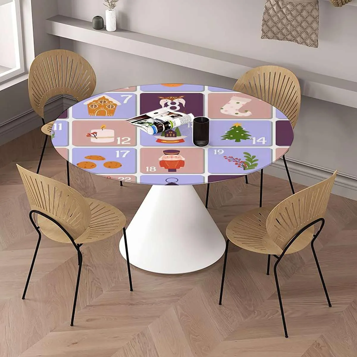 Round Reusable Decorative Table Cover Educational Learning Tool for Kitchen Dining Parties Buffet Wedding Round Table Cloth Abstract Fits up 38"-42" Diameter Tables Polychrome