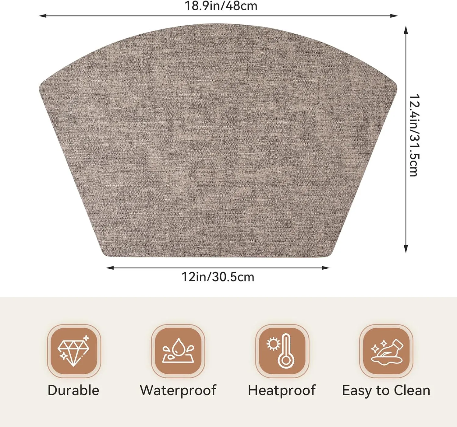 Round Table Placemats Set of 4, Faux Leather Wedge Shape Place Mats Heat Resistant Wipeable Washable Table Mats for Dining Outdoor Indoor, Camel