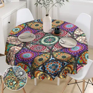 Round Tablecloth 60 inch, Boho Circle Table Cloth, Stain Resistance, Water Repellent and Wrinkle-Free, Table Cover Decor for Home Kitchen Dining Party Patio Indoor and Outdoor Use, 60''x60''