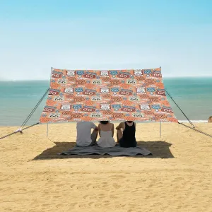 Route 66 Sign Orange Beach Canopy Tent Anti-UV & Wind Resistant, Camping Sun Shelter Easy Setup Portable,Outdoor Shade Tents with Sandbags,Sand Shovels,Ground Pegs & Stability Poles