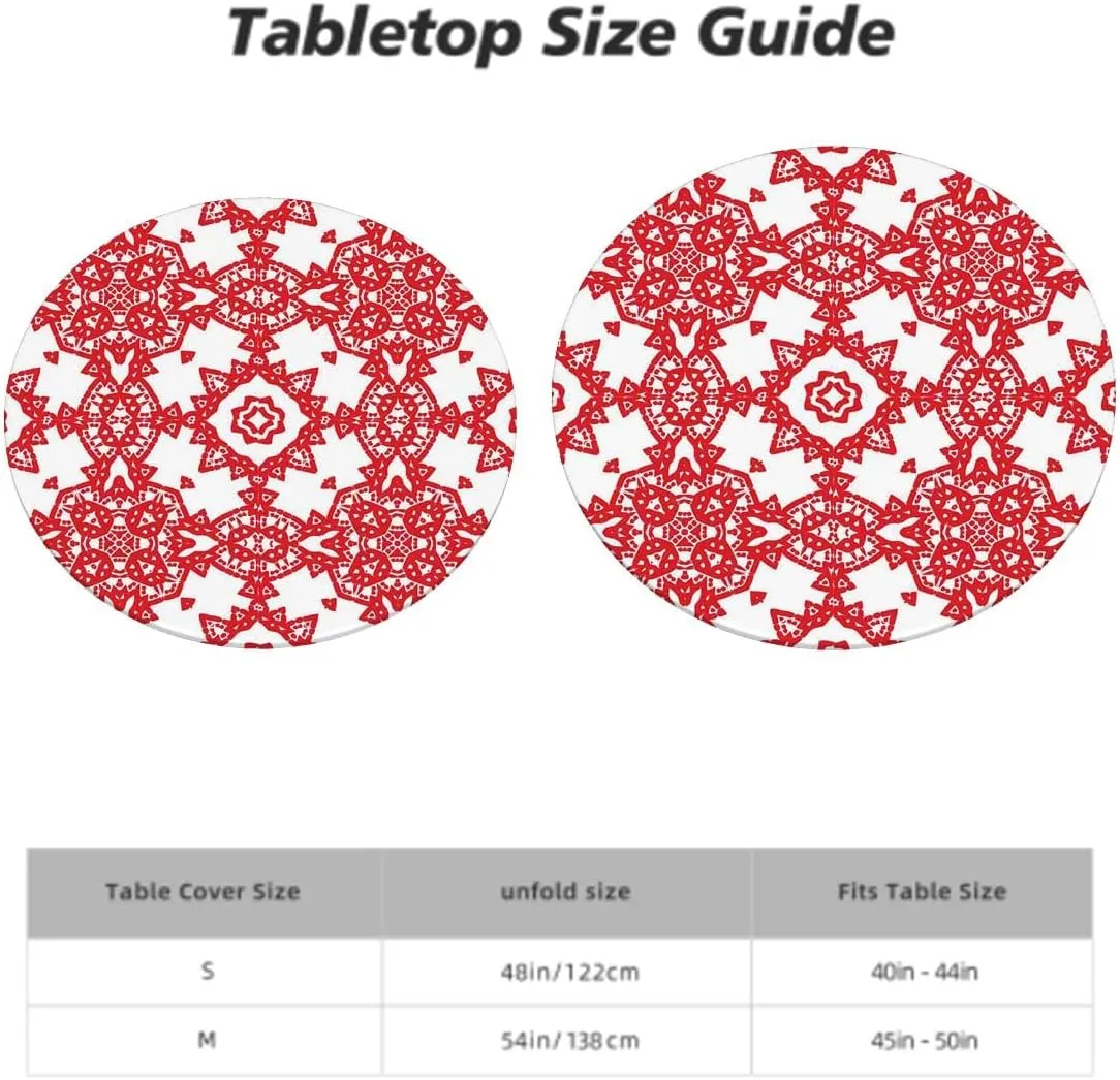 Ruby Vermilion Elastic Edged Polyester Fitted Table Cover Ornamental Watercolor Pattern for Fabric Tablecloth Elastic Fitted Edge Table Cloth Round Table Cover Fits up 40"-44" Diameter Tables
