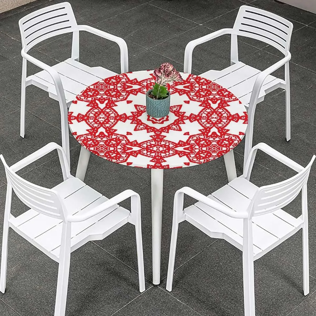 Ruby Vermilion Elastic Edged Polyester Fitted Table Cover Ornamental Watercolor Pattern for Fabric Tablecloth Elastic Fitted Edge Table Cloth Round Table Cover Fits up 40"-44" Diameter Tables