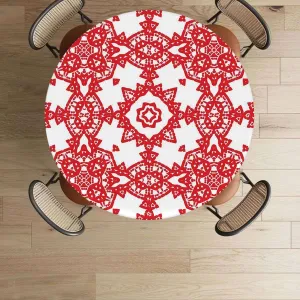 Ruby Vermilion Elastic Edged Polyester Fitted Table Cover Ornamental Watercolor Pattern for Fabric Tablecloth Elastic Fitted Edge Table Cloth Round Table Cover Fits up 40"-44" Diameter Tables