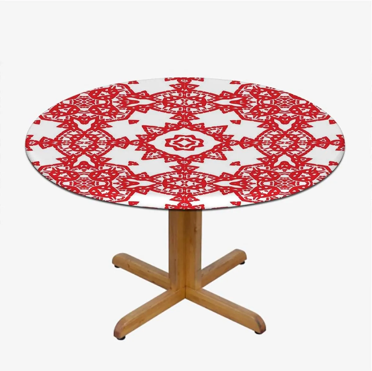 Ruby Vermilion Elastic Edged Polyester Fitted Table Cover Ornamental Watercolor Pattern for Fabric Tablecloth Elastic Fitted Edge Table Cloth Round Table Cover Fits up 40"-44" Diameter Tables