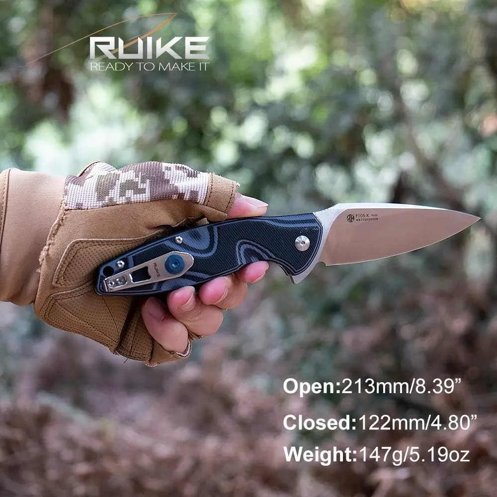 Ruike Small Pocket Folding Knife Tactical Knives Liner Lock 14C28N Stainless Steel Pocket Knives for men women gifts Belt Clip Sharp Cool Camping Hiking Work Knives Outdoor EDC Gear Tool P105