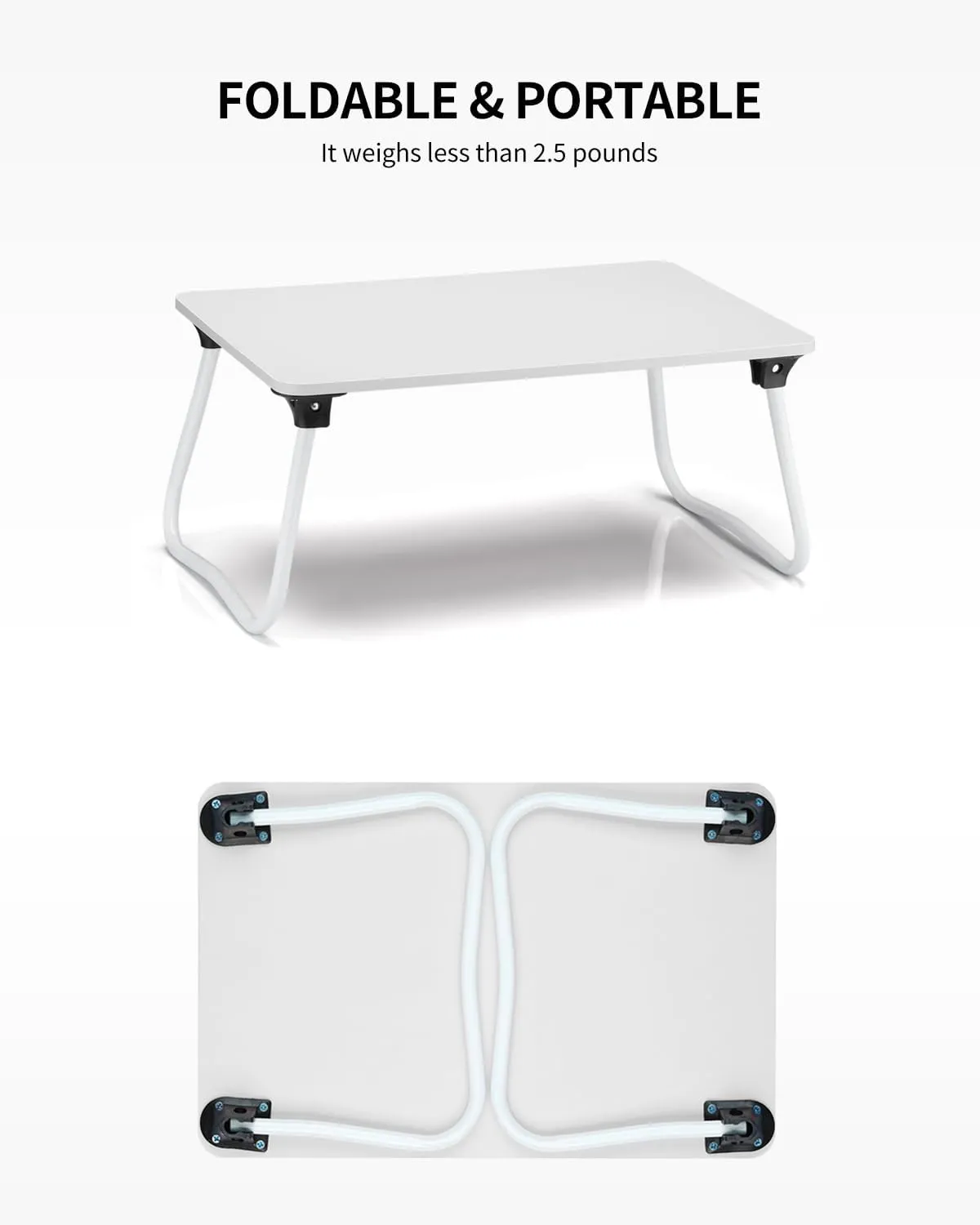 Ruxury Foldable Lap Desk Laptop Stand Bed Desk Table Tray, Breakfast Serving Tray, Portable & Lightweight Mini Table, Lap Tablet Desk for Sofa Couch Floor - White